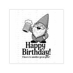 "Happy Birthday" Gnome Raising a Beer Self-inking Stamp