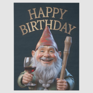 "Happy Birthday" Gnome Toasting with Red Wine Tissue Paper