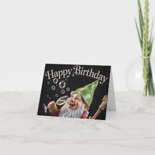 "Happy Birthday" Gnome with Champagne and Bubbles Card