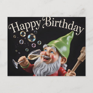 "Happy Birthday" Gnome with Champagne and Bubbles Holiday Postcard