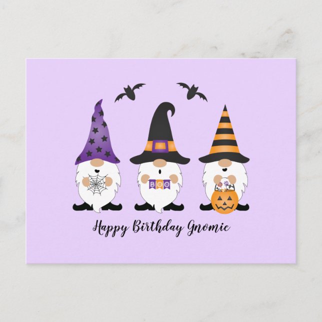Happy Birthday Gnomie Halloween Purple Orange  Postcard (Front)