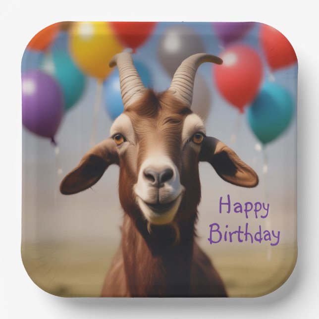 Happy Birthday Goat Paper Plate (Front)