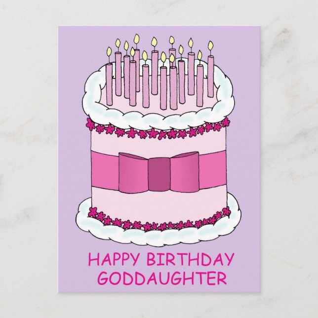 Happy Birthday Goddaughter Cake and Candles Postcard (Front)