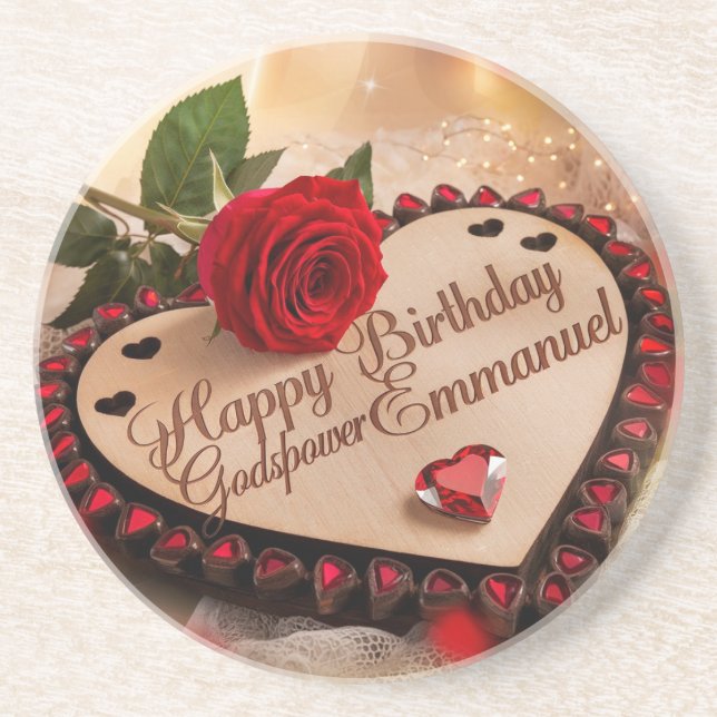 Happy Birthday Godspower Emmanuel Card Coaster (Front)