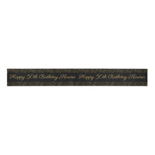 Happy Birthday Gold Black Confetti Personal Ribbon Grosgrain Ribbon