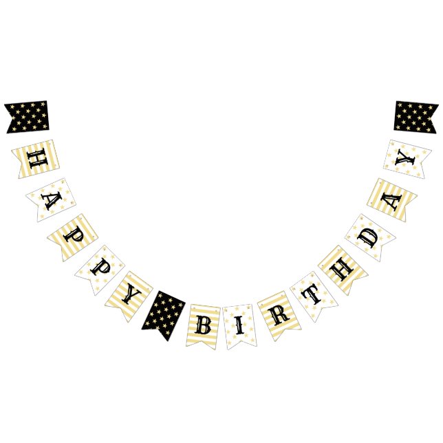 Happy Birthday Gold Black Modern Elegant Decor Bunting (All)