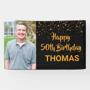Happy Birthday Gold Confetti Photo Any Year Custom Banner