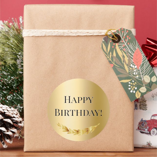 Happy Birthday Gold decor Classic Round Sticker (Holiday)