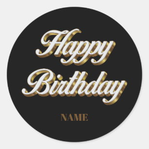 Happy Birthday Gold Elegant Typography  Gift Bag Classic Round Sticker