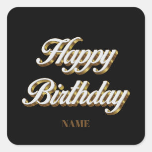 Happy Birthday Gold Elegant Typography Gift Bag Square Sticker