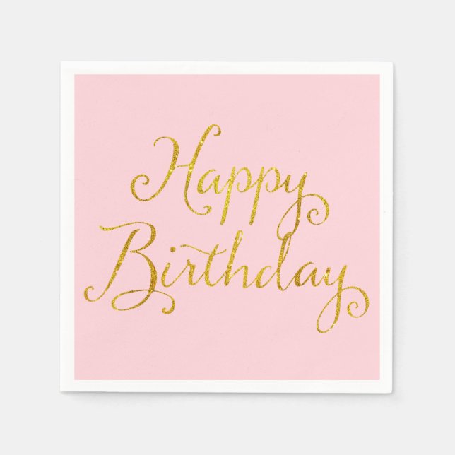 Happy Birthday Gold Faux Glitter Metallic Sequins Napkin (Front)