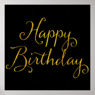 Happy Birthday Gold Faux Glitter Metallic Sequins Poster