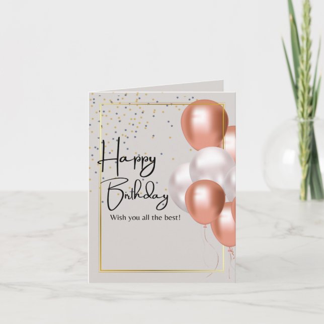 Happy Birthday Gold Frame Stars Balloons Card (Front)
