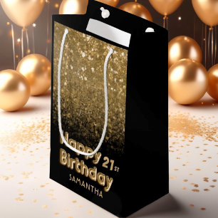 Happy Birthday Gold Glitter & Black Sparkly Small Gift Bag