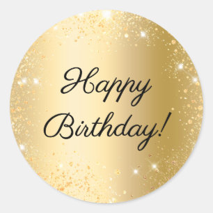 Happy Birthday Gold glitter Classic Round Sticker