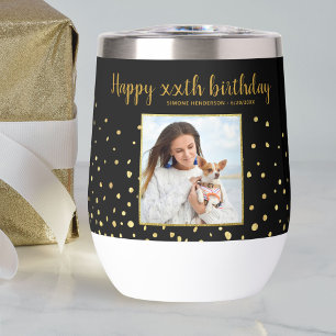 Happy Birthday Gold Glitter Photo Any Year Custom 