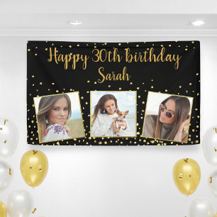 Happy Birthday Gold Glitter Photos Any Year Custom Banner