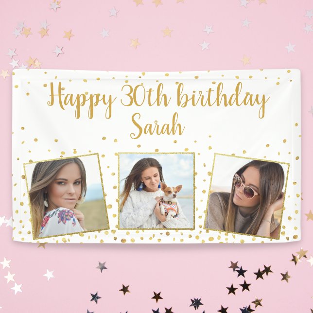 Happy Birthday Gold Glitter Photos Any Year Custom Banner (Creator Uploaded)