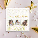 Happy Birthday Gold Glitter Photos Any Year Custom Napkin<br><div class="desc">Celebrate a big birthday with these fun paper napkins featuring 3 photos of the birthday girl/boy,  2 custom text headlines,  all set against a white background accented with faux gold glitter confetti sparkles.  Fun and festive perfect for any birthday celebration.</div>