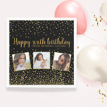 Happy Birthday Gold Glitter Photos Any Year Custom Napkin<br><div class="desc">Celebrate a big birthday with these fun paper napkins featuring 3 photos of the birthday girl/boy,  2 custom text headlines,  all set against a black background accented with faux gold glitter confetti sparkles.  Fun and festive perfect for any birthday celebration.</div>