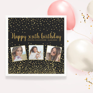 Happy Birthday Gold Glitter Photos Any Year Custom Napkin