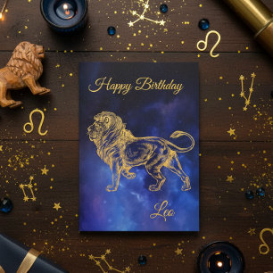 Happy Birthday Gold Leo Zodiac Horoscope Nebula Card