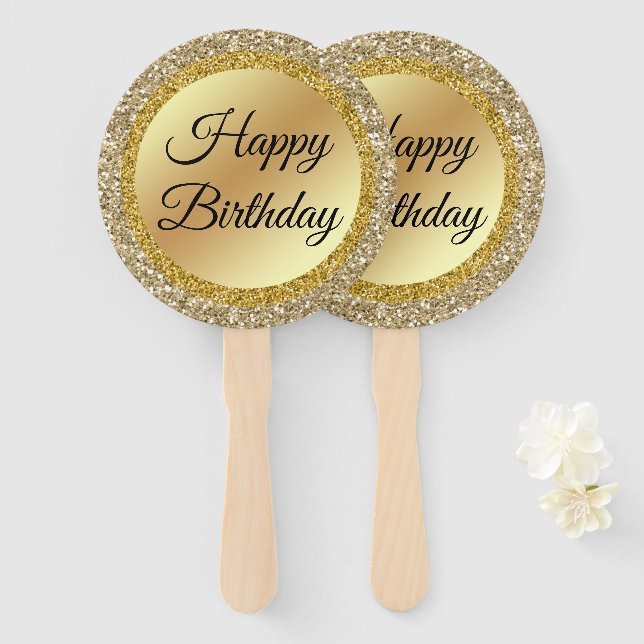 happy birthday,gold luxury backgroun classic chic hand fan (Front and Back)
