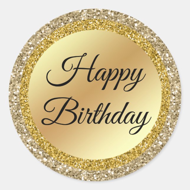 happy birthday,gold luxury background,custom classic round sticker (Front)