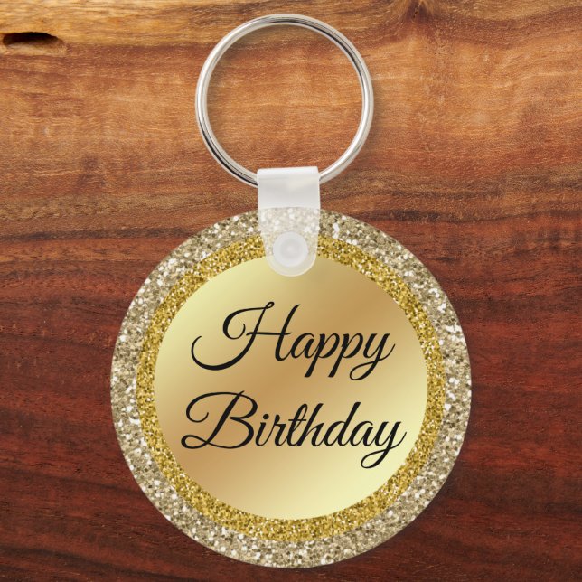 happy birthday gold metallic glitters key ring (Front)