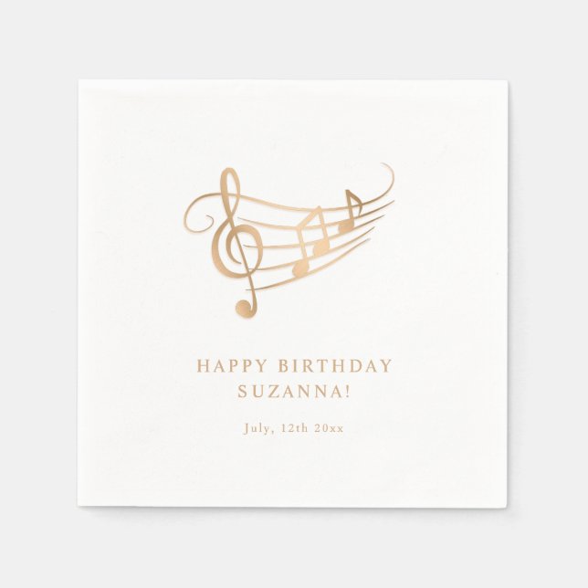 Happy Birthday Gold Music Notes Elegant Napkin (Front)