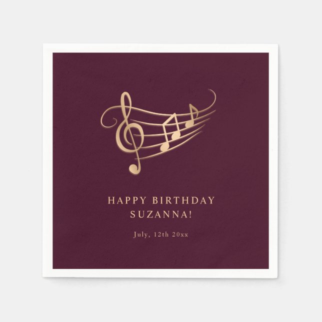 Happy Birthday Gold Music Notes Elegant Napkin (Front)