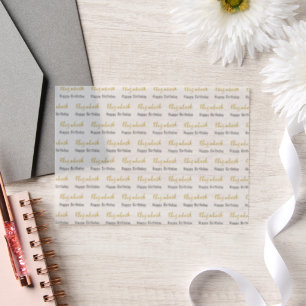 Happy Birthday Gold Script Name Black and White Vellum Invitations