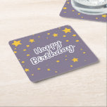 Happy Birthday Gold Stars on Blue  Square Paper Coaster<br><div class="desc">Shine bright on their special day with this elegant Happy Birthday design featuring sparkling gold stars on a rich blue background. This stylish and festive artwork suits all ages and genders. Ideal for those who love a classic yet celebratory look.</div>