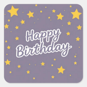 Happy Birthday Gold Stars on Blue  Square Sticker