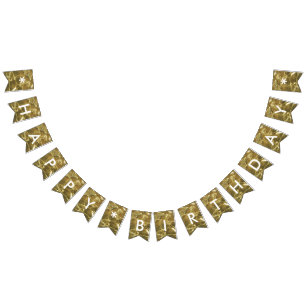 Happy Birthday Gold White Shiny Glitter Party Bunting