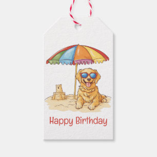 Happy Birthday Golden Retriever Beach Dog Gift Tags