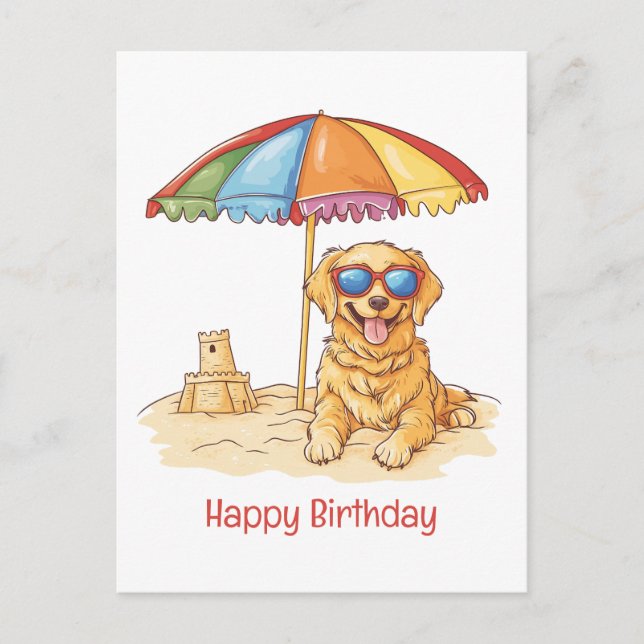 Happy Birthday Golden Retriever Beach Dog Postcard (Front)