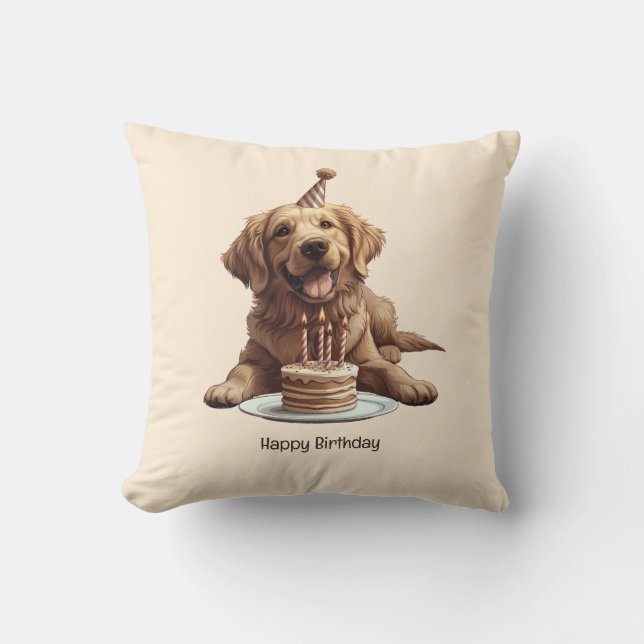 Happy Birthday Golden Retriever Dog Cushion (Front)