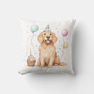 Happy Birthday Golden Retriever Dog Cushion