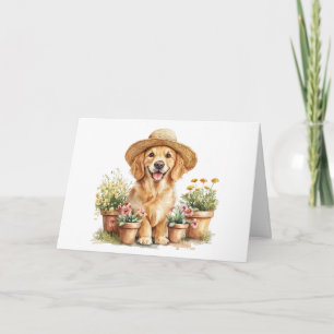 Happy Birthday Golden Retriever Dog Gardening Card