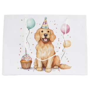 Happy Birthday Golden Retriever Dog Large Gift Bag