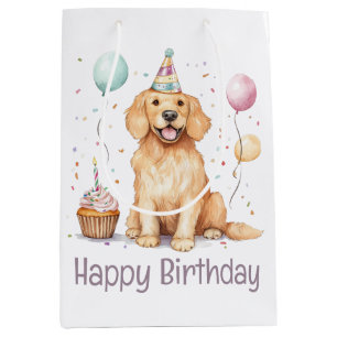Happy Birthday Golden Retriever Dog Medium Gift Bag