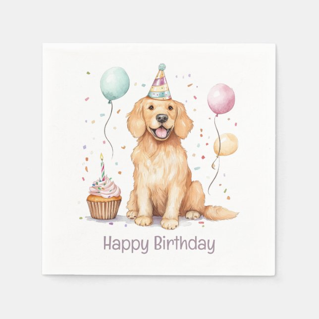 Happy Birthday Golden Retriever Dog Napkin (Front)