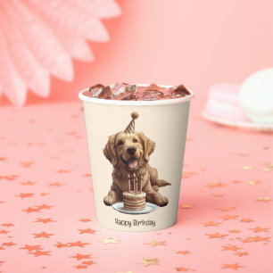 Happy Birthday Golden Retriever Dog Paper Cups