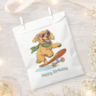 Happy Birthday Golden Retriever Dog Skateboarding Favour Bag