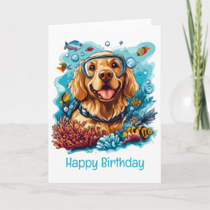 Happy Birthday Golden Retriever Dog Snorkeling Card