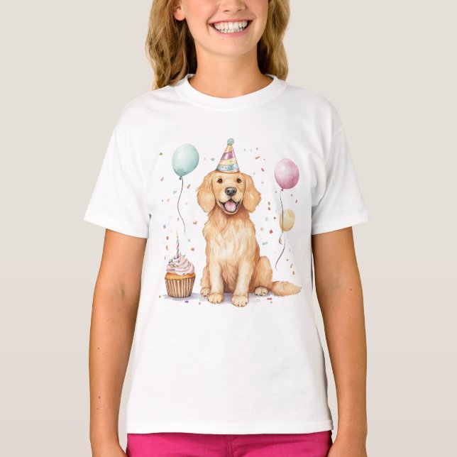 Happy Birthday Golden Retriever Dog T-Shirt (Front)