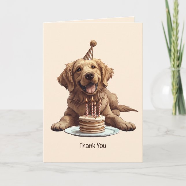 Happy Birthday Golden Retriever Dog Thank You Card (Front)