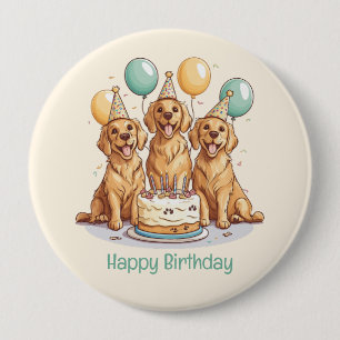 Happy Birthday Golden Retriever Dogs 10 Cm Round Badge