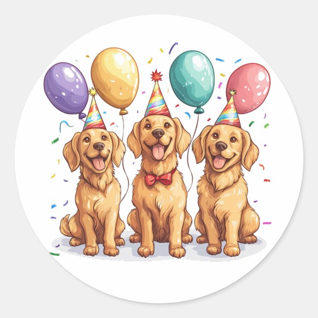 Happy Birthday Golden Retriever Dogs Classic Round Sticker (Front)